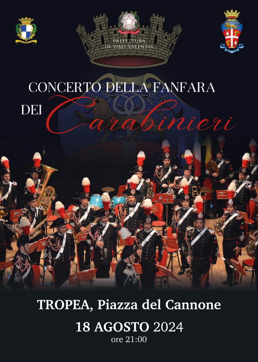 Locandina concerto fanfara carabinieri a Tropea il 18 agosto 2024